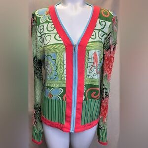 Alberto Makali Vintage Women's Long Sleeve Multi Color Front Zip Up Top XLarge